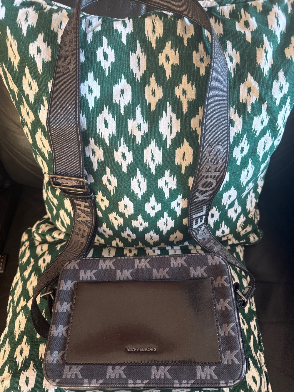 Michael Kors Men's MK Signature Crossbody in Black and Gray